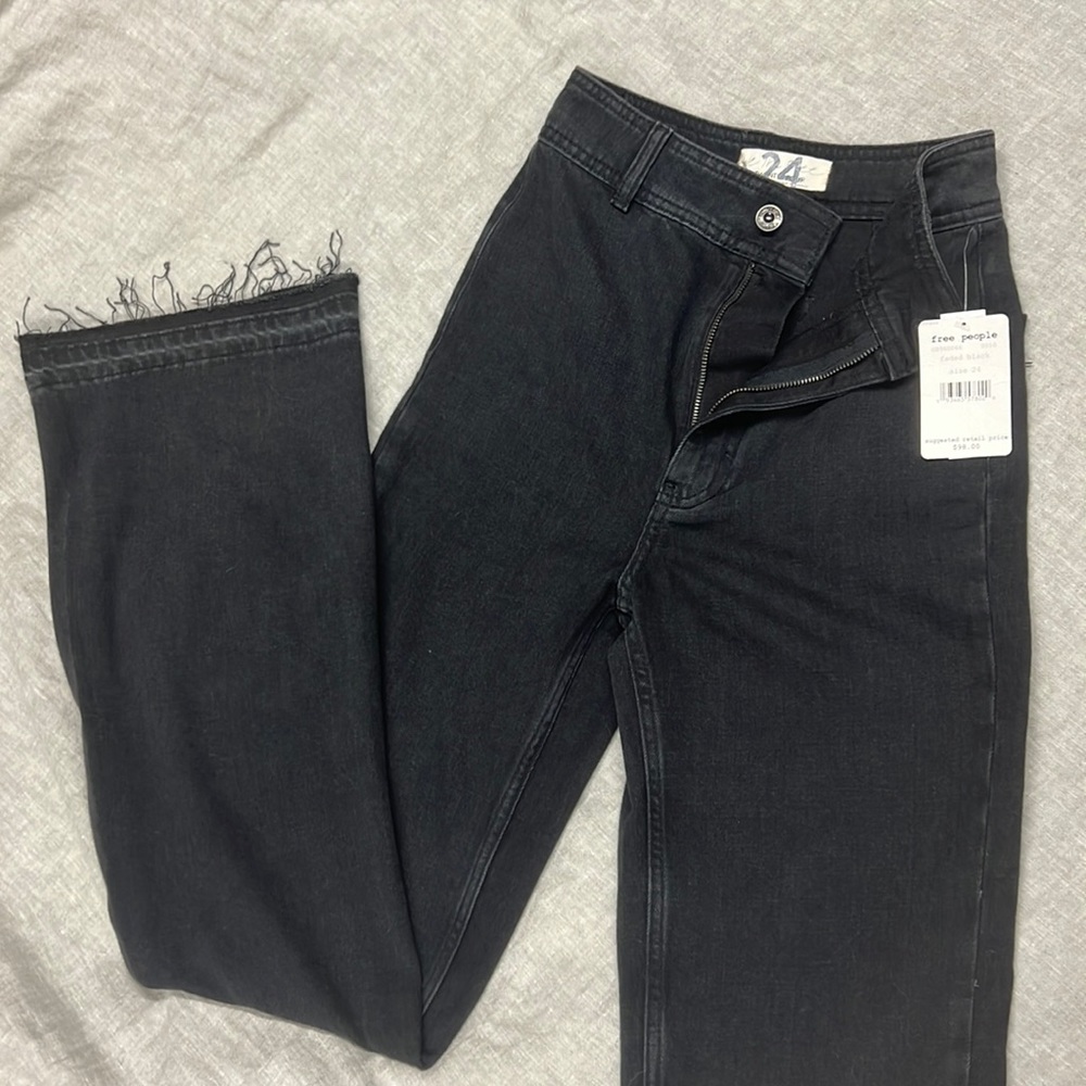 NWT free people faded black high rise, wide leg jeans size 24